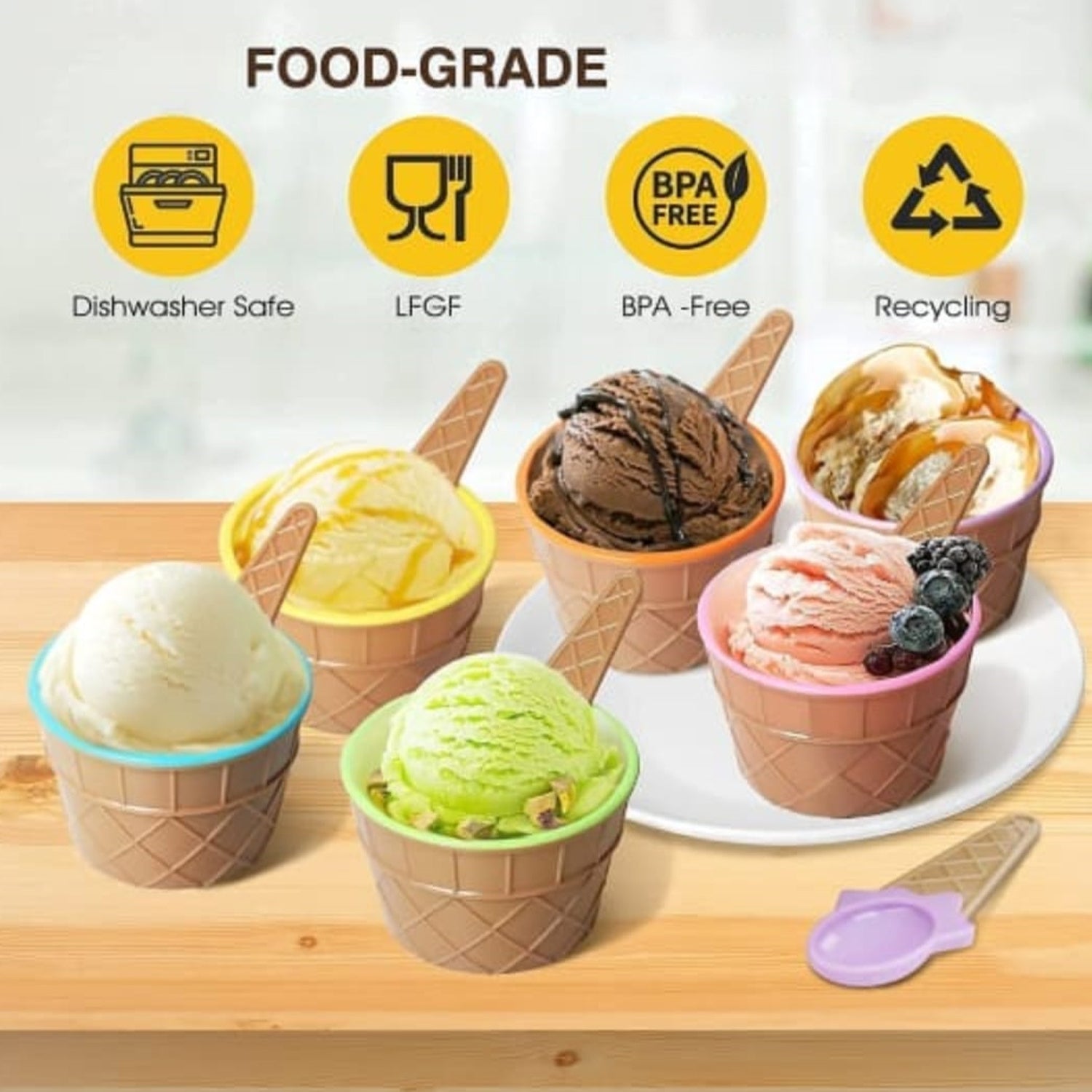 5322 Ice-Cream Waffle Spoon Bowel Cup Set | Premium ice Cream Set | Ice-Cream Bowel with Spoon | 6 units Couple Bowl Set | Color Box DeoDap 5322 Ice-Cream Waffle Spoon Bowel Cup Set | Premium ice Cream Set | Ice-Cream Bowel with Spoon | 6 units Couple Bowl Set | Color Box DeoDap